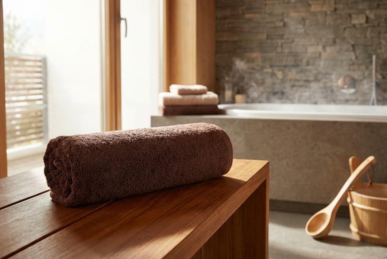 Capri/Gina Badetuch – Capri Badetuch aus 100% Baumwolle in Braun – spa-like bathroom – Weberei Pahl